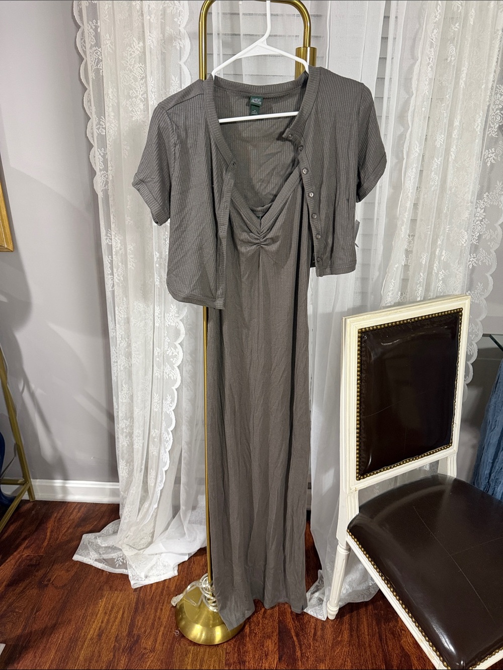 wild fable Grey Maxi Dress with Matching Cardigan